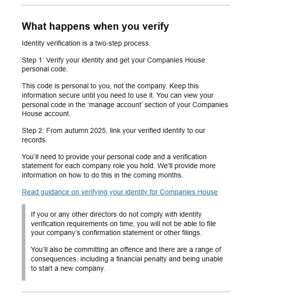 Mandatory UK Company Identity Verification Message from Companies House