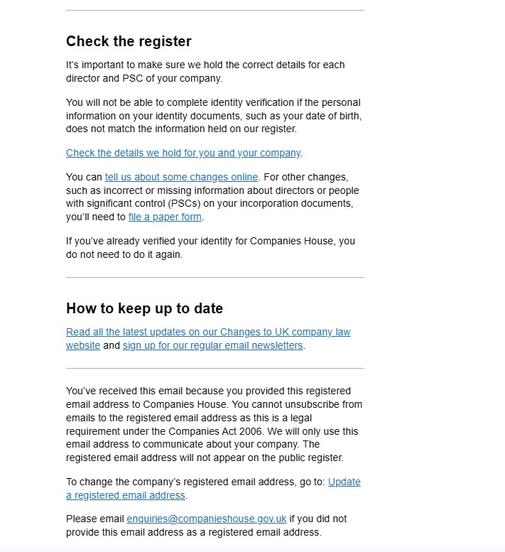 Mandatory UK Company Identity Verification Message from Companies House